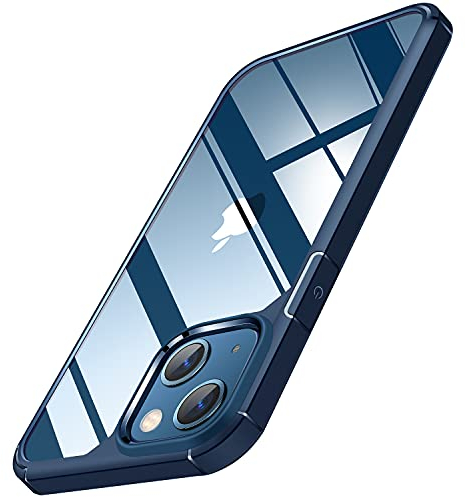 TENDLIN Compatible with iPhone 13 Case Crystal Clear Hard Back Soft Bumper Protective Case (Blue)