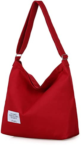 Covelin Damen Retro, Größe L, Canvas Schultertasche Hobo Crossbody Handtasche Casual Tote, Dunkelrot