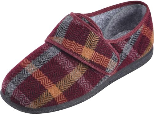 Cosyfeet Reggie - Burgundy Check - 12 - Extra Wide Men's Slippers