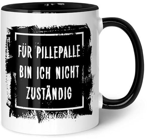 GRAVURZEILE Bedruckte Tasse mit Spruch - Für Pillepalle bin ich nicht zuständig - Spülmaschinenfest - Geschenke für Freunde & Kollegen - Geschenk für Büro & Alltag - Farbe: Schwarz & Weiß