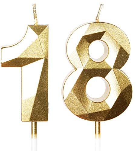 Yiran Geburtstagskerzen Zahlen 18, 5cm Gold Geburtstagskerzen, Kerzen Geburtstag, Geburtstag Kerzen, Tortendeko Geburtstag, Kuchendeko Geburtstag, Geburtstagskerzen für Geburtstagsdeko, Nummer 18