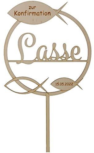 Goodtimes Cake Topper Konfirmation mit individuellem Namen & Datum aus Holz
