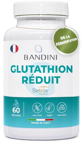 Bandini® Glutathion 250 mg par Gélule | L-Glutathion Setria Bioactif Réduit | 60 Gélules | Complément à Haut Dosage et Absorption | Puissant Antioxydant Naturel Foie | Capsules végétaliennes, Kosher