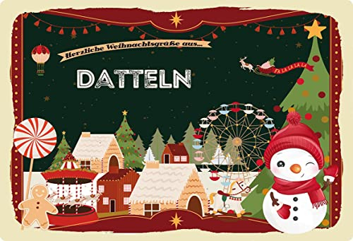 mrdeco Metall Schild 18x12cm gewölbt Weihnachtsgrüße aus DATTELN Deko Blechschild Tin Sign