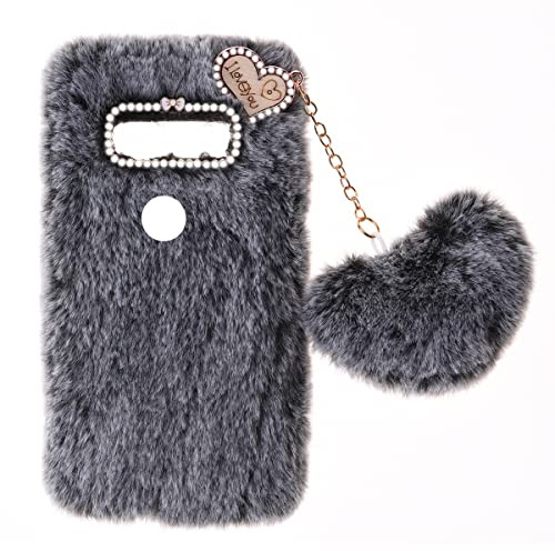 SNCLET Fluffy Plush Case für LG K40S Handyhülle Silikon Handyhülle Case Girls Cute Bling Bow Diamond Fluffy Furry Soft Warm Gradient Fur Protective Cover Silikon Hülle für LG K40S Cover,Dunkelgrau