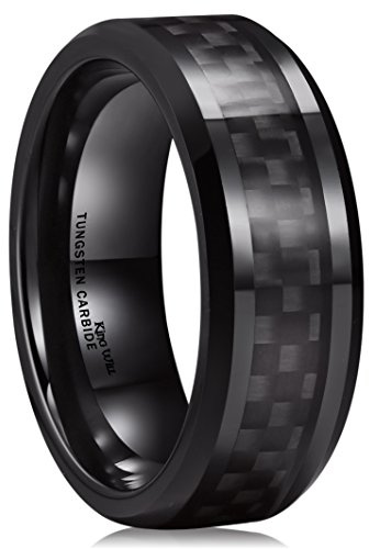 King Will GENTLEMAN Herren Schwarzer Wolframkarbid 8mm Ring mit Carbonfaser-Einlage, Komfort-Fit Ehering