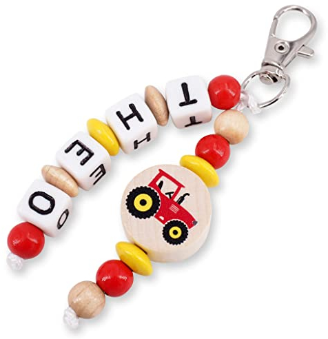 Taschenanhänger Schlüsselanhänger TRAKTOR Trecker rot mit Namen Junge Geschenk personalisiert Geburtstag Einschulung Kita Tasche Schule Ranzen