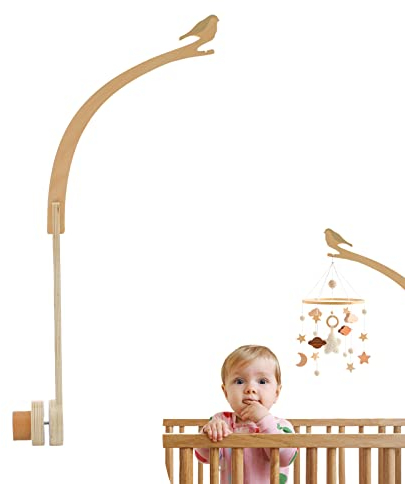 Promise Babe Mobile Baby Windspiele mit Filzbällen Wolken Sterne Mobile Babyzimmer Holz Gehäkelt Mobile Baby Jungen Mädchen Bettglocke Anhänger zum Aufhängen Babybett Kinderbett Wickeltisch Deko Grau