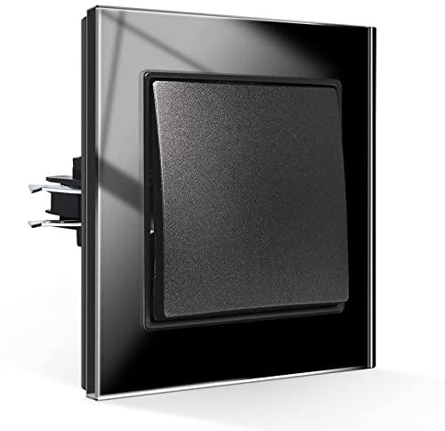 CNBINGO Lichtschalter 1 Fach 2 Weg Glas Lichtschalter Unterputz, Schraubenloser Wippschalter Taktiler Wandschalter Kristall-Wippschalter, schwarz