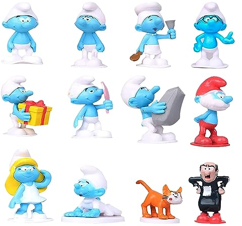 Schlümpfe Figuren, 12 Stück Mini Figuren Set, Tortendeko Blau Smurfs, Kuchendekoration, Schlümpfes Figuren Tortendeko,Cupcake Figuren Dekoration, für Kinder Cartoon Geburtstagstorte Dekoratio