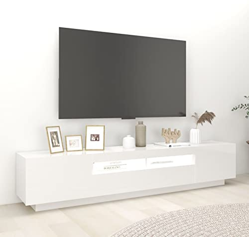 Tidyard TV-Schrank mit LED-Leuchten Fernsehtisch Fernsehschrank TV Lowboard TV-Möbel Sideboard Stereoschrank TV-Regal TV-Tisch TV-Ständer Schrank für Wohnzimmer, Hochglanz-Weiß 200x35x40 cm