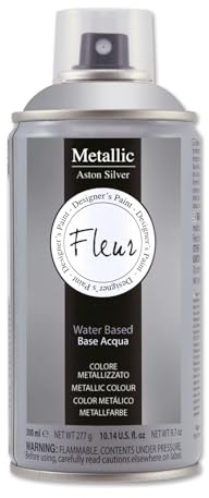 FLEUR DESIGNER'S PAINT | Metallic-Spray auf Wasserbasis mit sehr hohem Pigmentgehalt, Fleur Metallic Spray F90, Farbe Aston Silver, Format 300 ml
