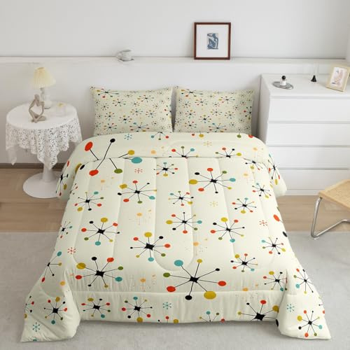 Erosebridal Moderne Mitte des Jahrhunderts Tröster Full Retro Atomic Bettwäsche-Set, Regenbogen-Gitter-Daunendecke Vintage 50er Jahre 1950er Jahre Bett-Set, ästhetische abstrakte Kunst, gesteppte