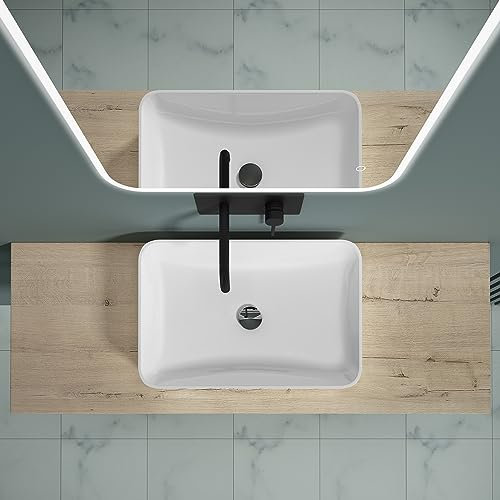 doporro Plateau de lavabo en bois 50 x 140 cm en chêne Greige pour lavabos avec support de console mural Platte04