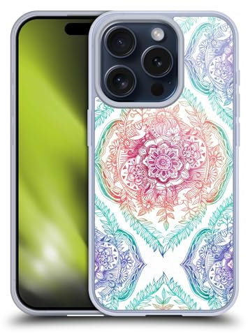 Head Case Designs Officially Licensed Micklyn Le Feuvre Indian Ink Rainbow Version Floral Patterns Gel Case [Military Grade Protection] Compatible with Apple iPhone 15 Pro and Compatible with MagSafe