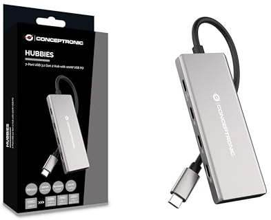 Conceptronic HUBBIES17G 7-Port USB 3.2 Gen 2 Hub, 10 Gbit/s, USB-C x 4, USB-A x 3, 100 W USB PD, Aluminiumgehäuse