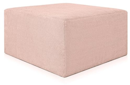 Deshome - Pouf poggiapiedi divano 83x83x44 cm stoffa idrorepellente effetto velluto: Pouf design moderno divano soggiorno camera da letto Puff poggiapiedi Pouffe salotto Demetra Rosa cipria