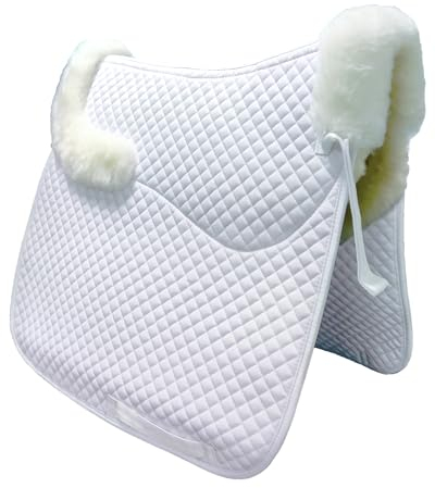 Woolous Schafsfell Schabracke Pferd, Weiß-Beige Lammfell Reitpad, Superweiche Wollschabracke mit Klettverschluss für Pferdesport, Reiten, Dressur