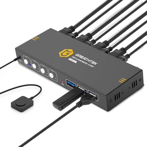 Switch KVM USB 3.0 HDMI 4 porte, switch KVM 4 PC 1 monitor Switch, supporta HDMI2.0, HDCP2.2, switch KVM HDMI con 1 cavo HDMI e 4 cavi USB 3.0, adattatore EDID