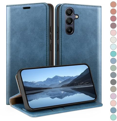 HUOUH Coque pour Samsung Galaxy A15 5G avec RFID Blocage Etui à Rabat en Cuir de Premium,Fentes pour Cartes,Case à Rabat,Coques de Cover pour Samsung A15 Portefeuille Bleu Clair
