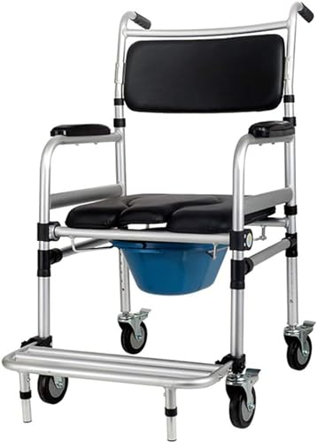 Bariatric Toilet Seat Commode Chair with Splash Guard and Wheels - Adjustable Height Shower Chair Dresser Chair Foldable Wheelchair