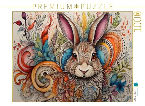 CALVENDO Puzzle Hase, Zentangle, farbenfroh, bunt, Tier, Haustier, Fantasie, Kinderzimmer, Kinder, Deko, | 1000 Teile Lege-Größe 64 x 48 cm Foto-Puzzle für glückliche Stunden