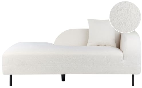 Beliani Chaiselongue Bouclé weiß rechtsseitig mit Kissen Retro Stil Metallgestell Le Crau
