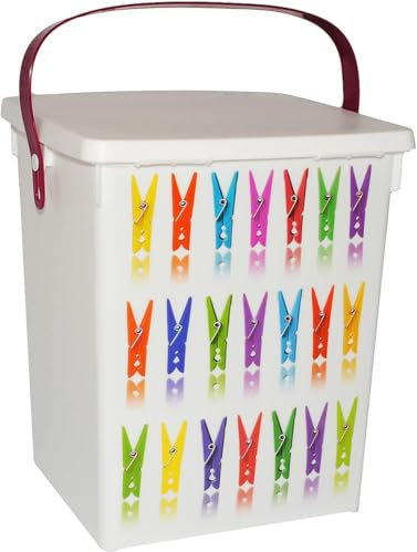 eMKay® Plastic 5Lt Peg Design Pegs Storage Box Container Caddy with Lid & Handle (Purple Handle)