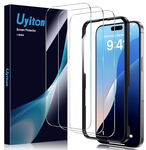 Uyiton for iPhone 16 Pro Max Screen Protector - [3 Pack] with Installation Frame Full Screen Tempered Glass for iPhone 16 Pro Max 6.9 inch, 9H Anti-Scratch Anti-Blue Light HD Bubble Free Clear