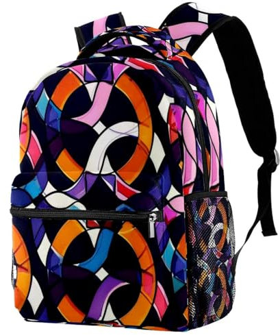 Travel Lightweight Rucksack, Colored Geometric Pattern Casual Teenage Laptop Schoolbag Medium Size