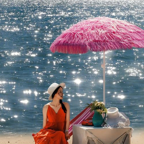Ggipxalatyr Large Pink Beach Umbrella 2M, UV50+ Protection Garden Parasol, Wind-Resistant, Easy Crank Control, Hawaiian Style, No Base Included, Ideal For Patio, Pool, And Outdoor Use