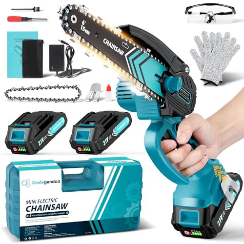 6 Zoll Mini Kettensäge mit Akku 4000mAh, 850W Leistungsstarkem Motor und 1 Ersatzkette, 2x 2000mAh Akku, Handkettensäge Akku mit Sicherheitsschloss und LED für Gartenscheren