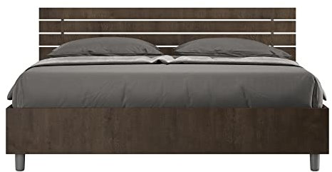 ITYHOME Bett mit Lattenrost, 160 x 200 cm, geneigtes Kopfteil mit Latten Walnuss Ankel