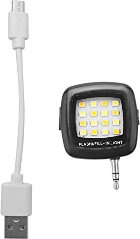 Joskeijky 3.5mm Smart Selfie 16 LED Camera Flash Fill Light For Mobile Phone Black