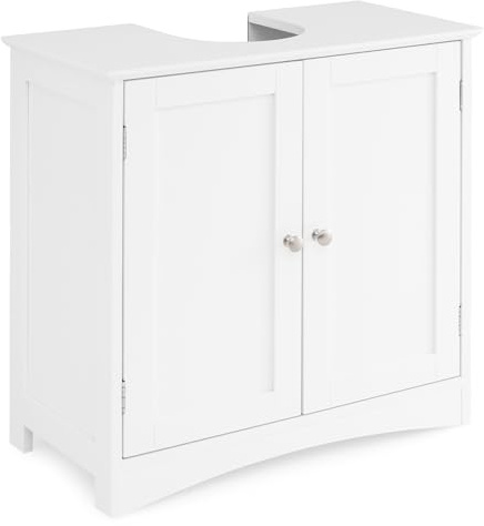 COSTWAY Waschbeckenunterschrank, Badezimmerschrank mit 2 Türen & verstellbaren Regal, Badezimmer Unterschrank in Landhausstil, Waschtischunterschrank Weiß, 60 x 30 x 60 cm (U förmige Beine)