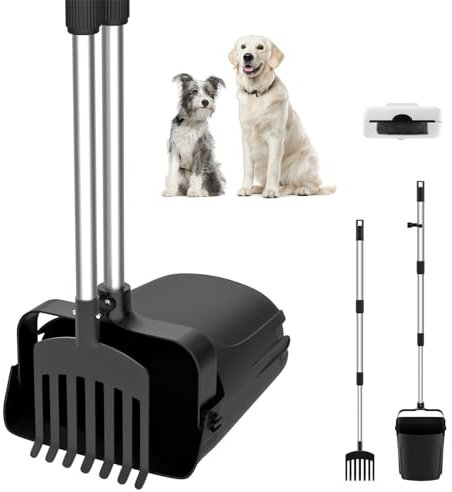 VavoPaw Palette per Escrementi Telescopico, 85CM Paletta Raccogli Cacca Cane Raccogli Feci Cane con 20 Sacchetti per Rifiuti, Raccogli Escrementi Portatile con Manico Lungo per Giardino Prato, Nero