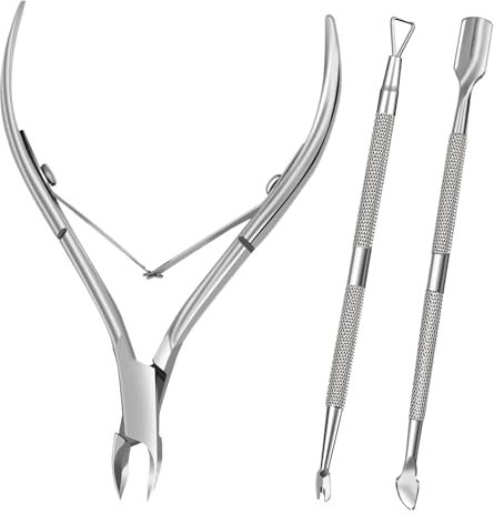 Delanie 3pcs Pince à Cuticules, Repousse-cuticules avec fourchett, Professionnel Outils de Manucure Pédicure pour Peaux Mortes et Cuticules d'Ongles