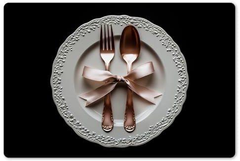 KitchenYeah© Platzsets Abwaschbar 6-Teilig 45x30 cm Tischsets Platzdeckchen rutschfeste Platzset Unterlage Tisch Set Esstisch Modern Placemats Rose - Schleife - Besteck