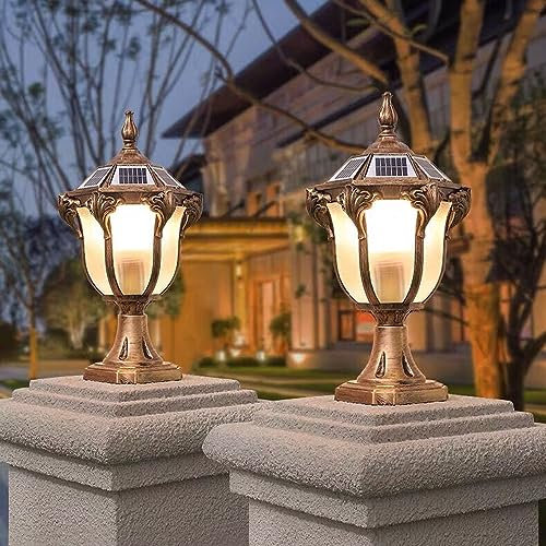 Outdoor Post Caps Light with Solar Powered 17.71 Solar LED Column Caps Lamps Rustic Bronze Fence Pillar Lamps IP65 Waterproof Deck Post Bollard Lighting Lawn Landscape Lawn Garage Yard Path Lamps/803