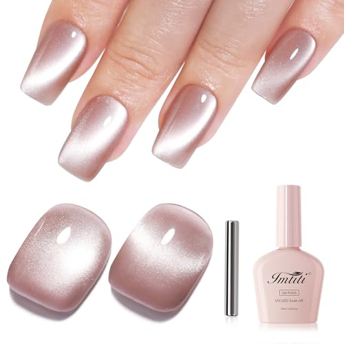 Imtiti Nackte Katzenauge UV Gel Nagellack mit Magnet, 10ML Holografischer Glitzer Schimmer Magnet Cat Eye UV Gel Lack für Nageldesign