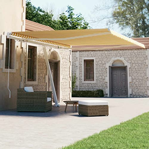 BOWEKAM Lawn & Garden-Outdoor Living-Window & Door Awnings-Freestanding Manual Retractable Awning 400x300 cm Yellow/White