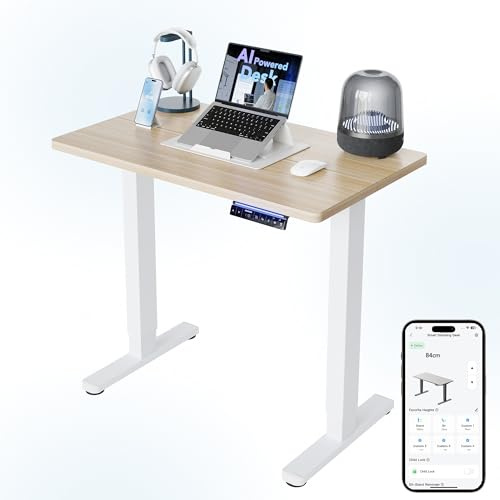HUANUO höhenverstellbarer Schreibtisch 80x48cm mit 4 Memory-Steuerung | KI-gesteuerter mit Smarter APP,Funktioniert mit Alexa & Google,6 Speicherstufen, Sitz-Erinnerung, Ergonomisch