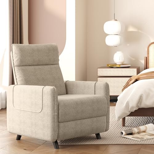 Softa Pushback, Relaxsessel, Verstellbarer Schlafsessel mit Chenille-Stoff, Liegesessel im Wohnzimmer, Sessel im Schlafzimmer Beige