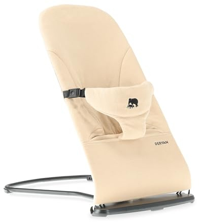 Deryan Teddy Bouncer 3-i-1 gungstol – babygunga med insatser för nyfödda, vikbar och lätt, ergonomisk babygungbräda för nyfödda från födseln till småbarn – kräm