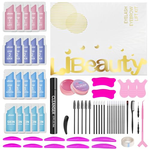 Libeauty Kit Lifting Pestañas - Lash Lift Kit y Kit Laminado Cejas con Bálsamo Adhesivo y Almohadillas Reutilizables Súper Adhesivas, Herramientas Prácticas para Lifting de Pestañas en Casa y Salón