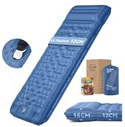HIKENTURE 12CM Ultradicke Isomatte Camping mit Kissen & Fußpumpe, Blau | Hoher Schlafkomfort, 196×66cm, Kleines Packmaß, Verbindbare Aufblasbare Schlafmatte Luftmatratze Outdoor, Wandern, Zelt