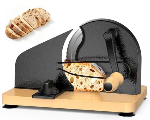 Brotschneidemaschine Manuell mit Skalenlinien & Saugnäpfen, Einstellbare Dicke Gleichmäßige Scheiben, Rostfreien Stahlklinge Design für Private und Kommerzielle Nutzung