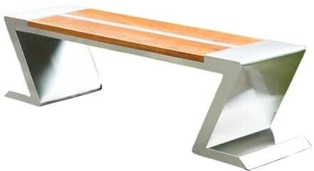 changgengyi Bänke, Zickzackförmige Sitzplatte aus Edelstahl und Holz for Gartenbank, Parkplatzbank(120cm)