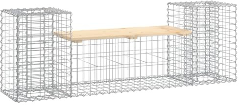 FWIKDUN Galvanised Steel Gabion Basket Base Bench, Compact Outdoor Bench for Small Spaces, Solid Wood Pine Garden Seat 183x41x60.5 cm with Side Planter Boxes