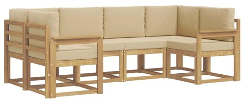 vidaXL Outdoor-Sofagarnitur mit Kissen 6 pcs Weiß und Beige, Akazienholz, modernes Gartensofa, Outdoor-Sitzgruppe, Gartenmöbel für die Veranda, wetterfest